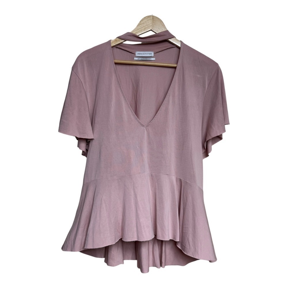 Urban Outfitters Mauve Top Peplum‎ High Low V Neck Flutter Sleeve Blouse